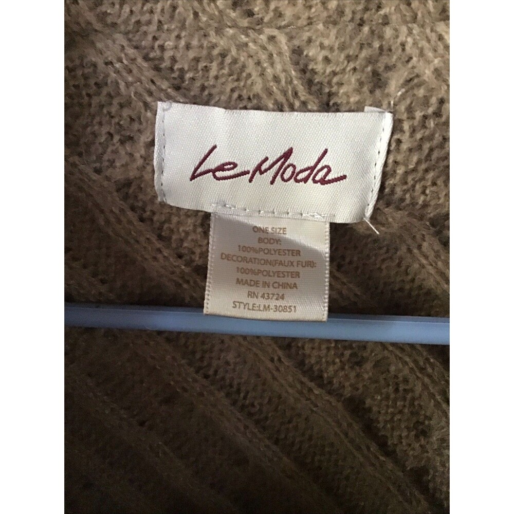Le Moda Poncho Cape Brown Cable Knit Faux Fur Trim - Picture 5 of 6